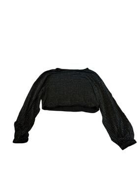 John John Black Crop Top Silve Stripes Size XS Long Sleeve